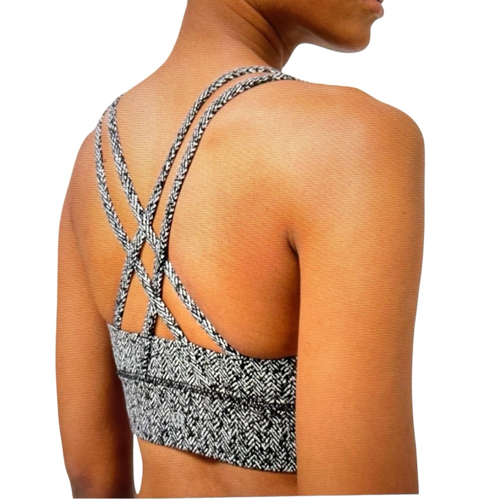Lululemon Energy Bra Long Line Women 6 Scattered Herringbone Black White Active - Picture 2 of 7